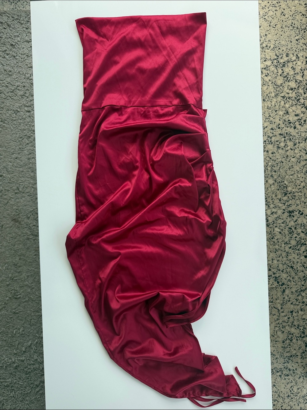 Source Unknown Strapless Satin Gown in Rich Burgandy